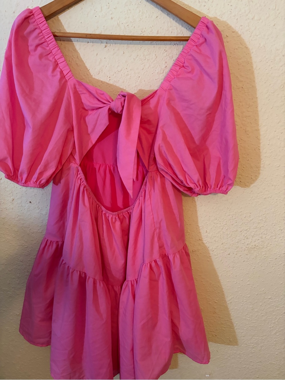 Women's Pink Puff-Sleeve Tiered Mini Dress - Picture 6 of 9